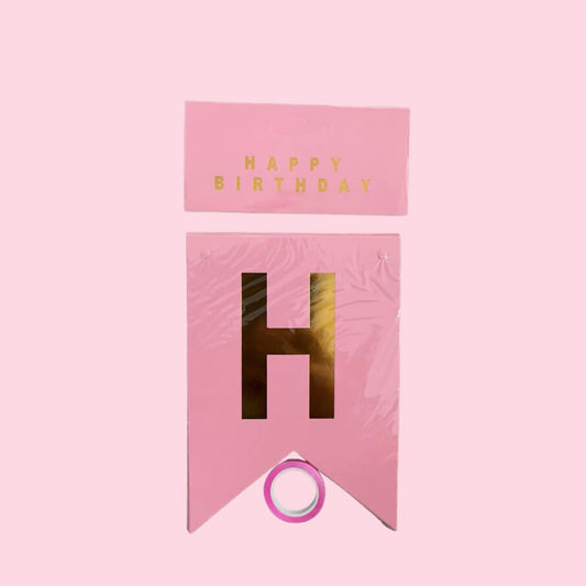 Pink and Gold Happy Birthday Banner