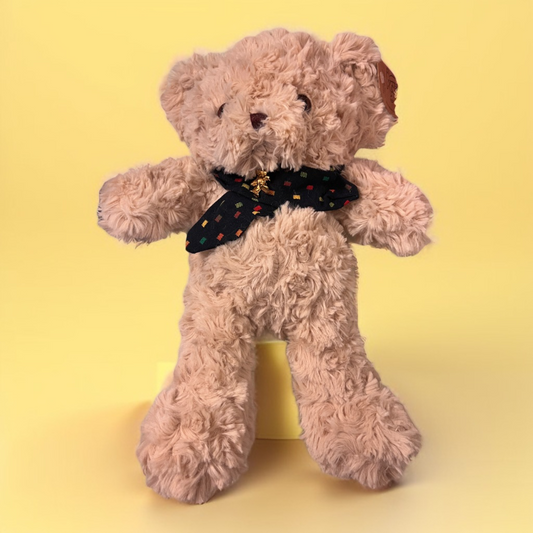 Soft fur Teddy bear light brown with bow tie