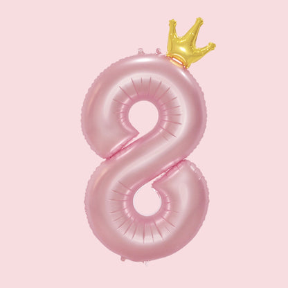 34-Inch Princess Crown Pastel Pink Helium Quality Birthday Party Foil Number Balloons