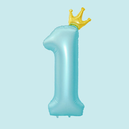 34-Inch King Crown Pastel Blue Helium Quality Birthday Party Foil Number Balloons