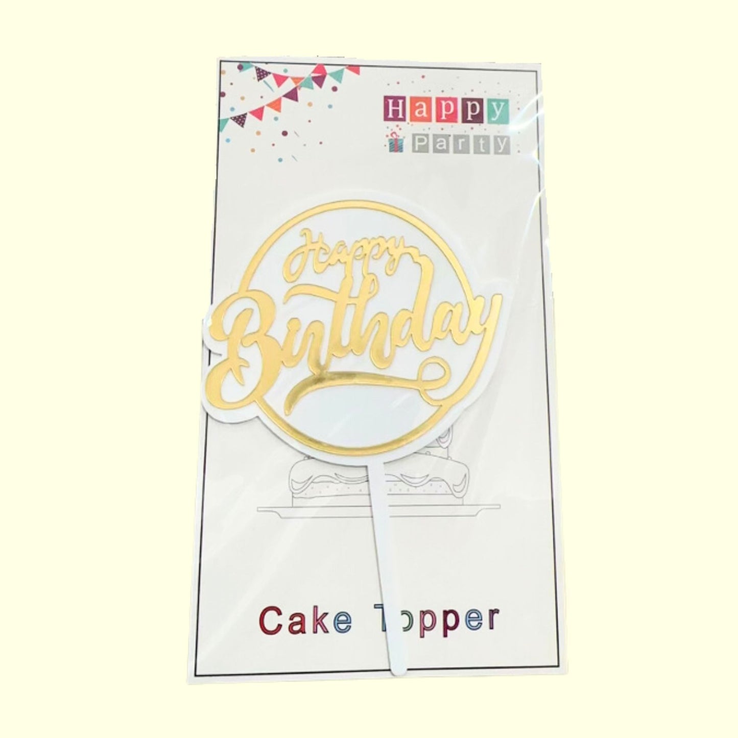 Modern White Gold Script Birthday Cake Topper