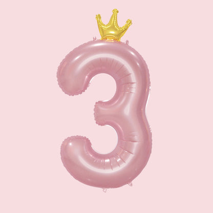 34-Inch Princess Crown Pastel Pink Helium Quality Birthday Party Foil Number Balloons